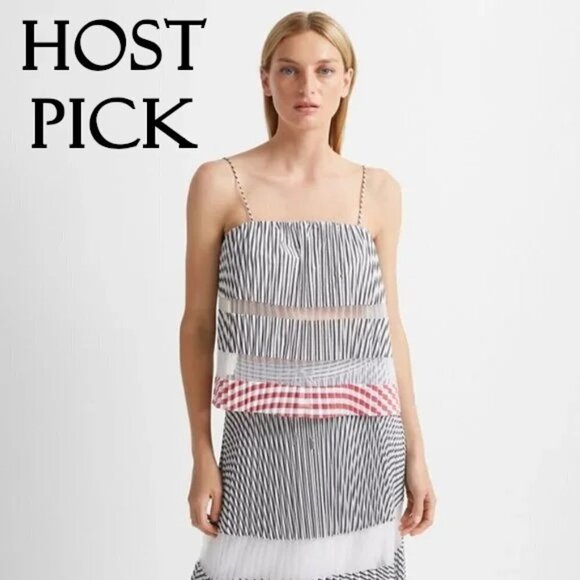 NWT Club Monaco striped & pleated sheer crop tank top cotton blend, XS - Picture 1 of 5